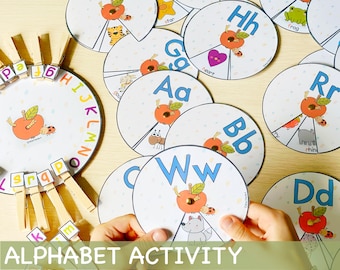 Alfabetactiviteiten Kleuterschoolspel voor peuters Afdrukbare alfabetspinners Matching Wheel ABC Preschool Printables Homeschool Resources