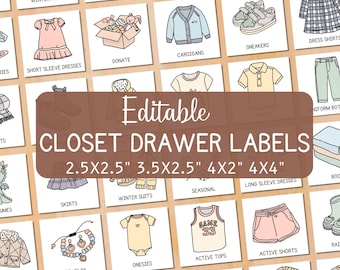 140 etiquetas editables para armarios, cajones de tocador, imágenes de organización y almacenamiento para guarderías, etiquetas para ropa, letreros para cajones de ropa