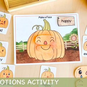 Pumpkin Emotions Activity Behavior Chart for Kids Printable Montessori Toddler Activities Fall Feelings Chart Homeschool Learning Worksheets