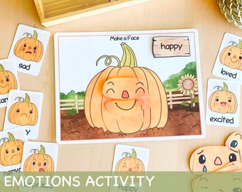 Tabla de comportamiento de actividades de emociones de calabaza para niños Actividades Montessori imprimibles para niños pequeños Tabla de sentimientos de otoño Hojas de trabajo de aprendizaje para la educación en el hogar