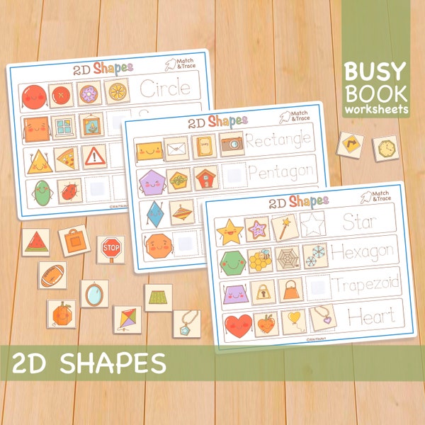 2D Geometric Shapes Learning Activity, Toddler Busy Book Printable Preschool Curriculum, Kindergarten Homeschool Busy Binder