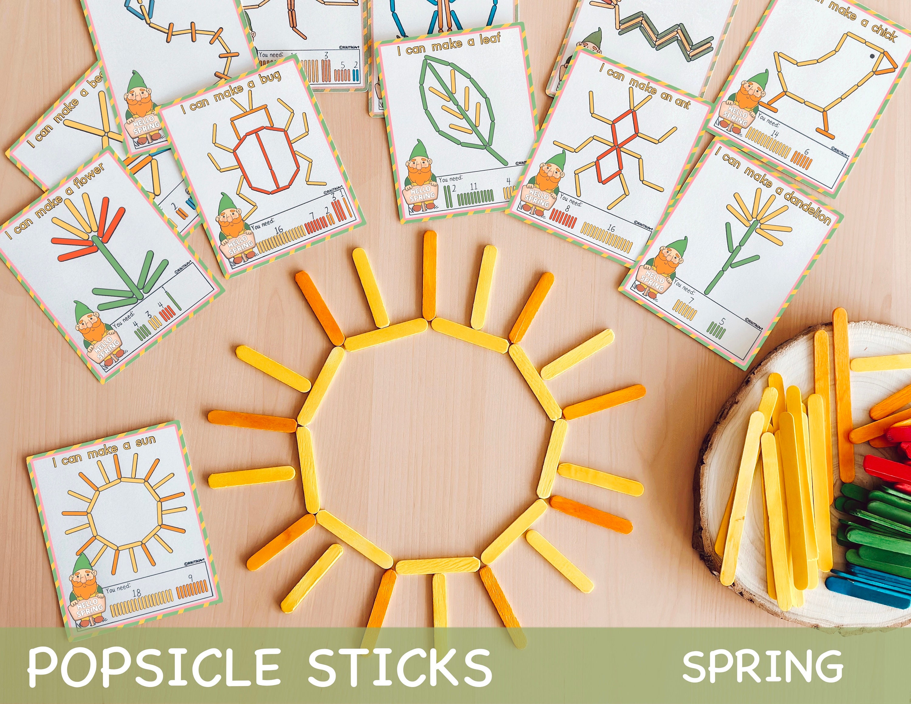 Spring Popsicle Sticks Activity Montessori Printable Activities for Kids Homeschool Printables Kindergarten Pre-K Quiet Time Activity