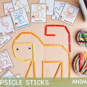 Animals Popsicle Sticks Activity for Toddlers Montessori Printable Learning Resources Fine Motor Skills Summer Activities Popsicle Activity