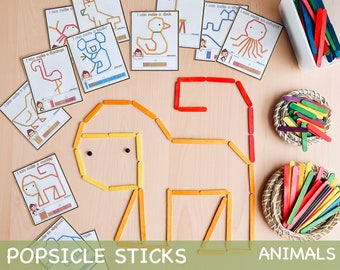 Animals Popsicle Sticks Activity for Toddlers Montessori Printable Learning Resources Fine Motor Skills Summer Activities Popsicle Activity
