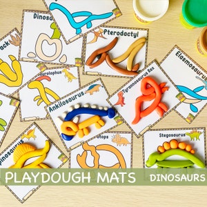 Tapetes de dinossauro Play Doh Cartões visuais para impressão Atividades de festa de massinha para crianças pré-escolares Homeschool Montessori Materiais Jardim de infância