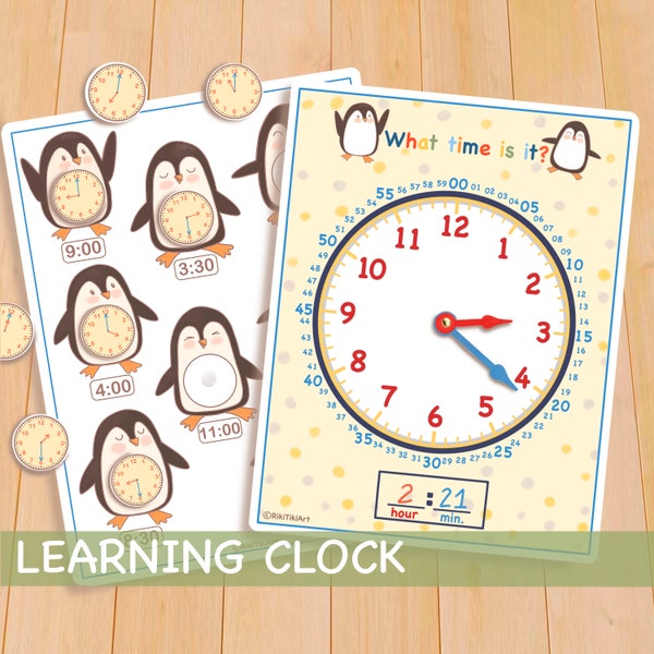 Printable Clock For Kids, Printable Educational Activities Toddler, Montessori Materials, Kindergarten Homeschool Preschool Curriculum