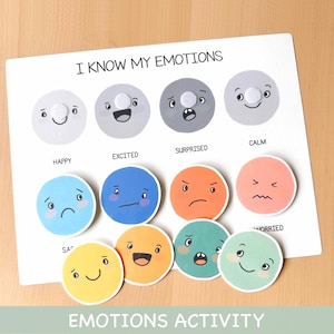 Emotions Activity for Kids, Emotion Matching Game Kindergarten Pre-K Homeschool Printable Emotions Montessori Object to Picture Matching