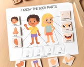 Body Parts Matching Activity for Kids – Human Anatomy Preschool Worksheets, Toddler Montessori Homeschool Printable