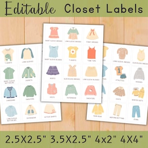 Kinder Schranketiketten bearbeitbar Kleinkind Dresser Labels Druckbare Kleidung Lagerung Etiketten Kinderzimmer Schrank Organisation Aufbewahrungsbehälter Bunte Etiketten