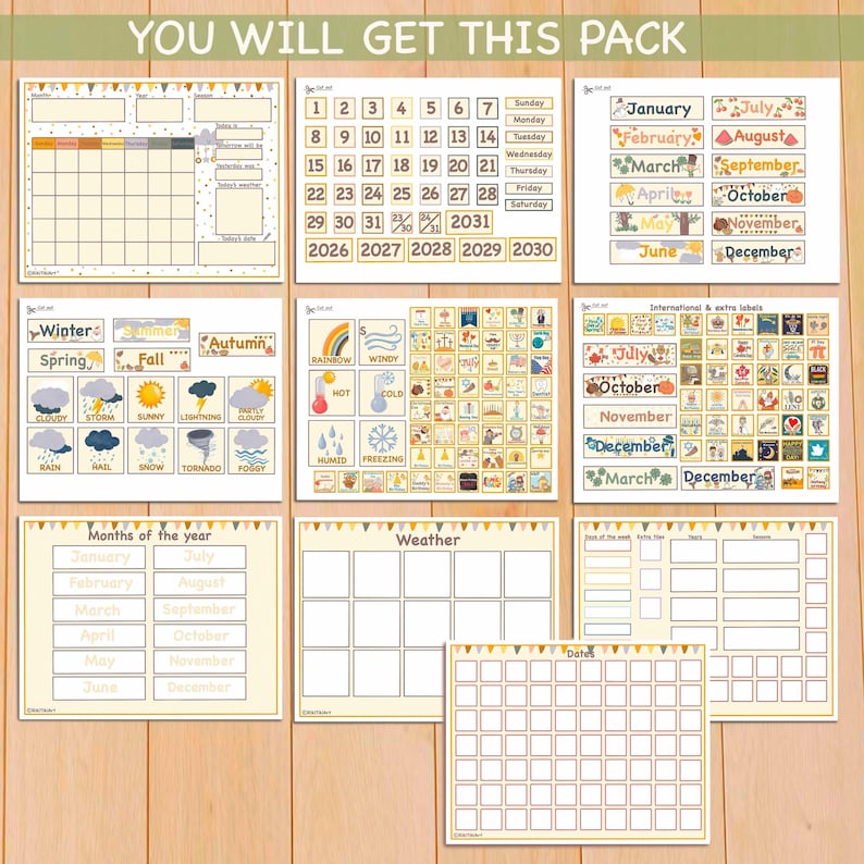 Wandkalender zum Ausdrucken für Kinder Klassenzimmer Immerwährender Kalender Morgentafel für Vorschulkinder Bild 2