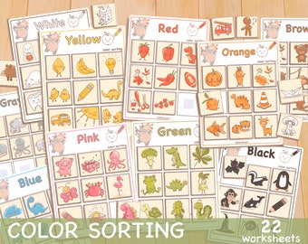 Color Sorting Matching Game, Toddler Busy Book Printable Montessori Materials Kindergarten, Homeschool Preschool curriculum