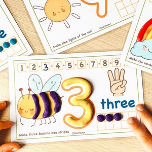 Preschool Printables Numbers 1-10 Play Doh Mats Toddler Activities, Montessori Materials Practice for Homeschool Pre-K Kindergarten image 7