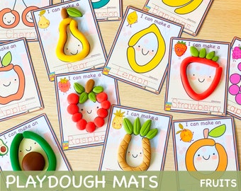 Fruit Play Doh Matten Fijne motoriek Cadeau voor peuter Speel deegmatten Homeschool Kleuterschool Activiteiten voor kinderen Montessori Afdrukbaar