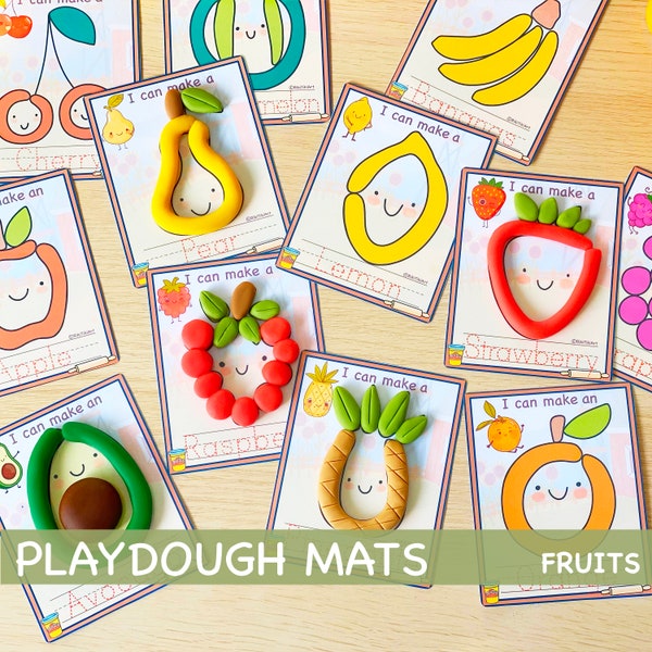 Frutas Play Doh Mats Habilidades motoras finas Regalo para niños pequeños Play Dough Mats Homeschool Kindergarten Actividades para niños Montessori Imprimible