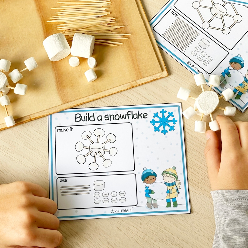 Marshmallows and Toothpicks Snowflakes Mats Printable Game for Etsy