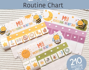 Editable Routine Flip Chart, Toddler Routine Chart Daily Chore Chart for Kids Morning Afternoon Evening To Do List Responsibilities Schedule