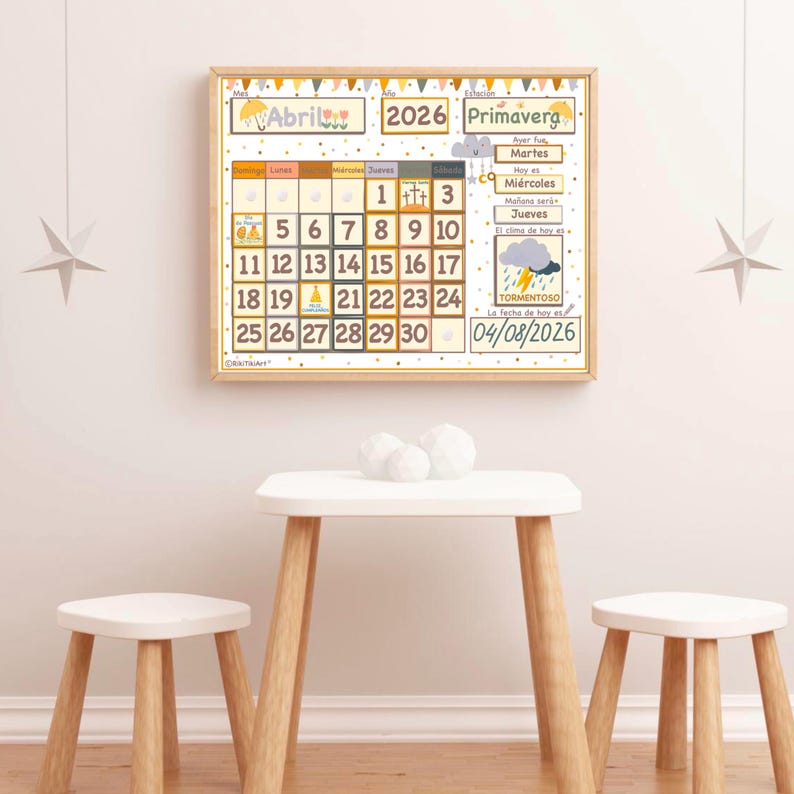 Spanish Calendar for Kids Printable Perpetual Calendar for Toddlers Montessori Busy Binder Homeschool Preschool Curriculum and Weather Chart image 5