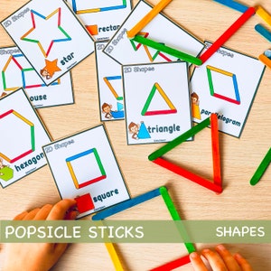 Popsicle Sticks Shapes Activity Game for Toddlers Montessori Printable Activities Preschool Printables for Kids Homeschool Resources zdjęcie 1