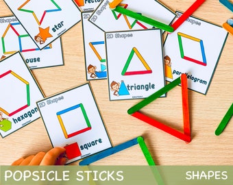 Popsicle Sticks Shapes Activity Game for Toddlers Montessori Printable Activities Preschool Printables for Kids Homeschool Resources