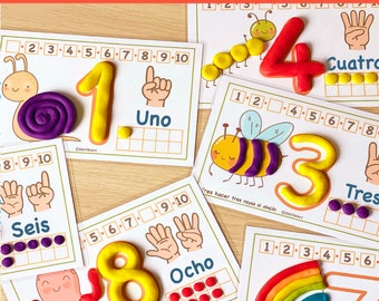 Spanish Numbers Play Dough Mats Fine Motor Skills Counting Preschool Printables Kindergarten Pre-K Number Playdough Mats Toddler Activities