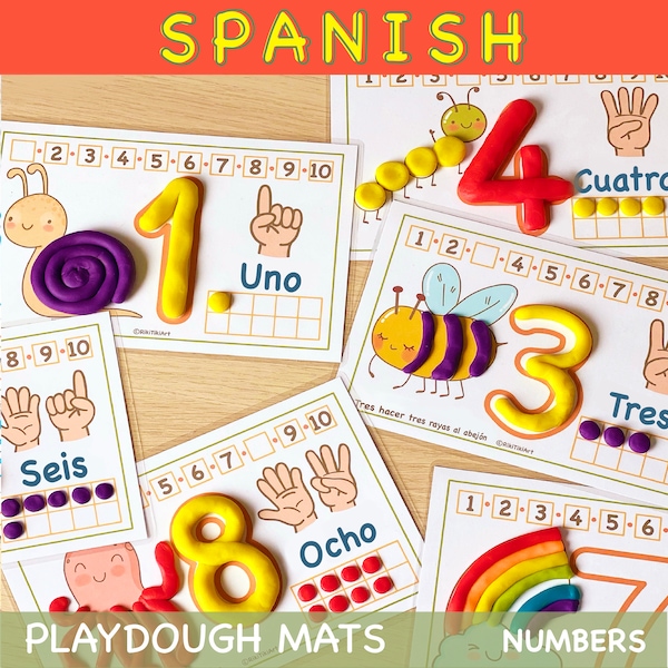 Spanish Numbers Play Dough Mats Fine Motor Skills Counting Preschool Printables Kindergarten Pre-K Number Playdough Mats Toddler Activities