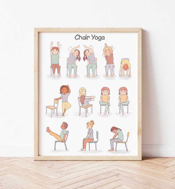 Chair Yoga Poster for Kids Classroom Downloadable Prints