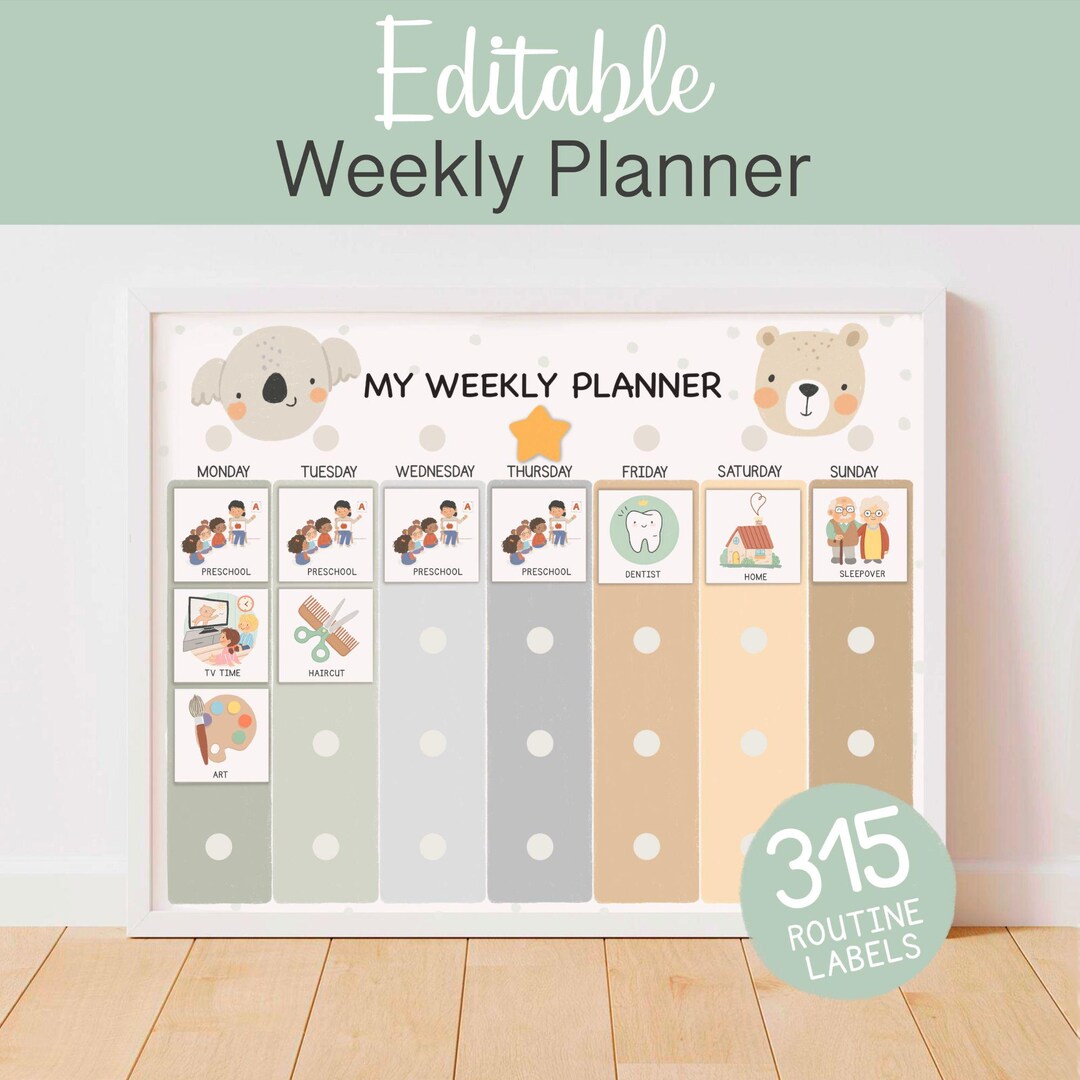 Editable Kid Routine Kids Weekly Planner Personalized Daily Routine Schedule Editable Chore ...