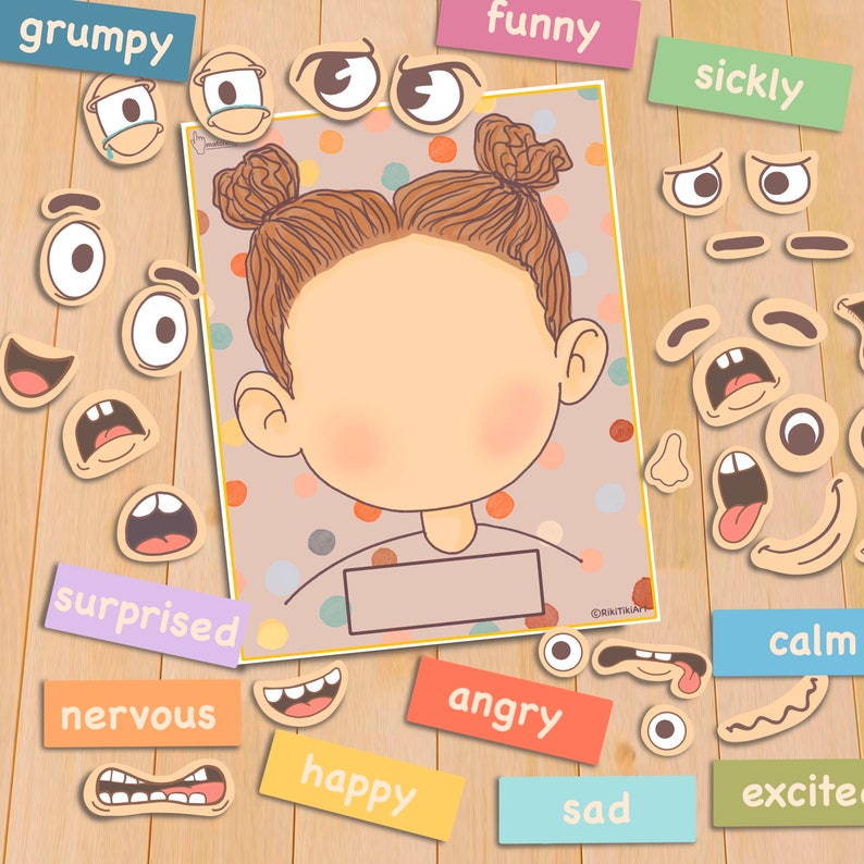 Emotions Activity for Kids Girl Version Printable Toddler Feeling Chart Quiet Book Page Preschool Homeschool Pre-K Learning Matching Game zdjęcie 8