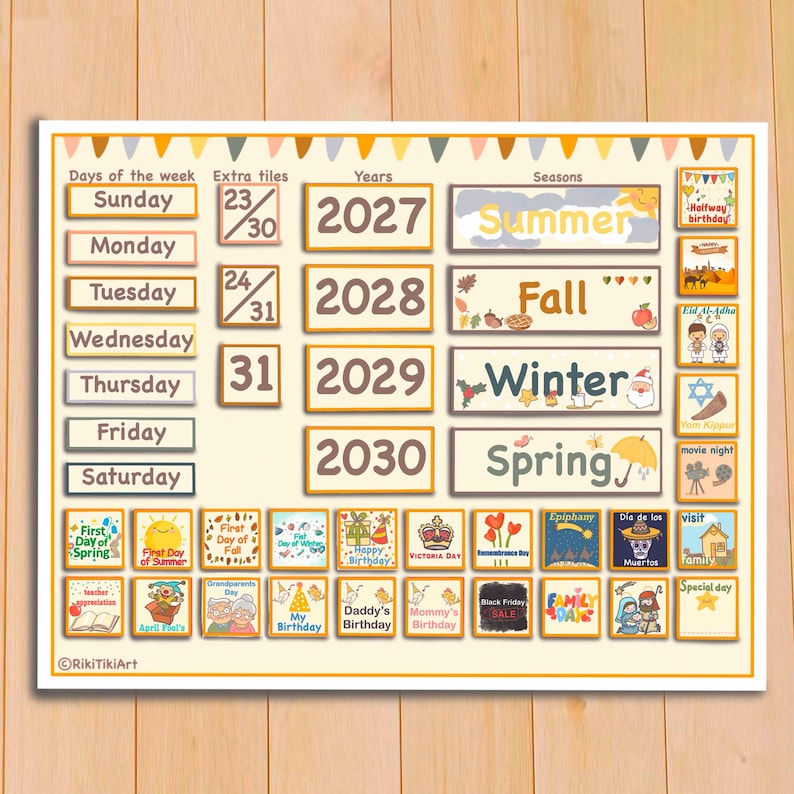 Wandkalender zum Ausdrucken für Kinder Klassenzimmer Immerwährender Kalender Morgentafel für Vorschulkinder Bild 4
