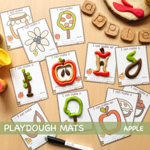 Tappetini per pasta da gioco Apple Stampabili autunnali Montessori Tappetini per pasta da gioco abilità motorie fine stampabile regalo per stampabili prescolari per bambini