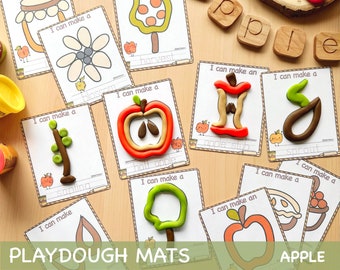 Apple Play Dough Mats Montessori Fall Printables Playdough Mats Fine Motor Skills Printable Gift for Toddler Preschool Printables