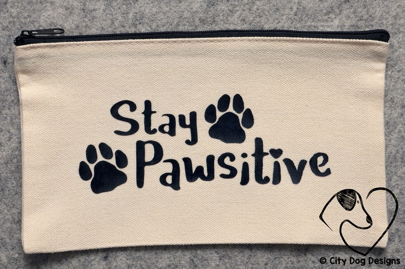 Dog Pawsitive |Canvas Zipper Bags Paw StayPositive Zipper Bag Canvas Pencil Pouch Canvas Makeup Bags
