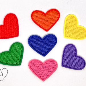 Set of 7 heart patches brightly colored iron on heart patches | one of each color | rainbow hearts | iron-on | sew | embroidery
