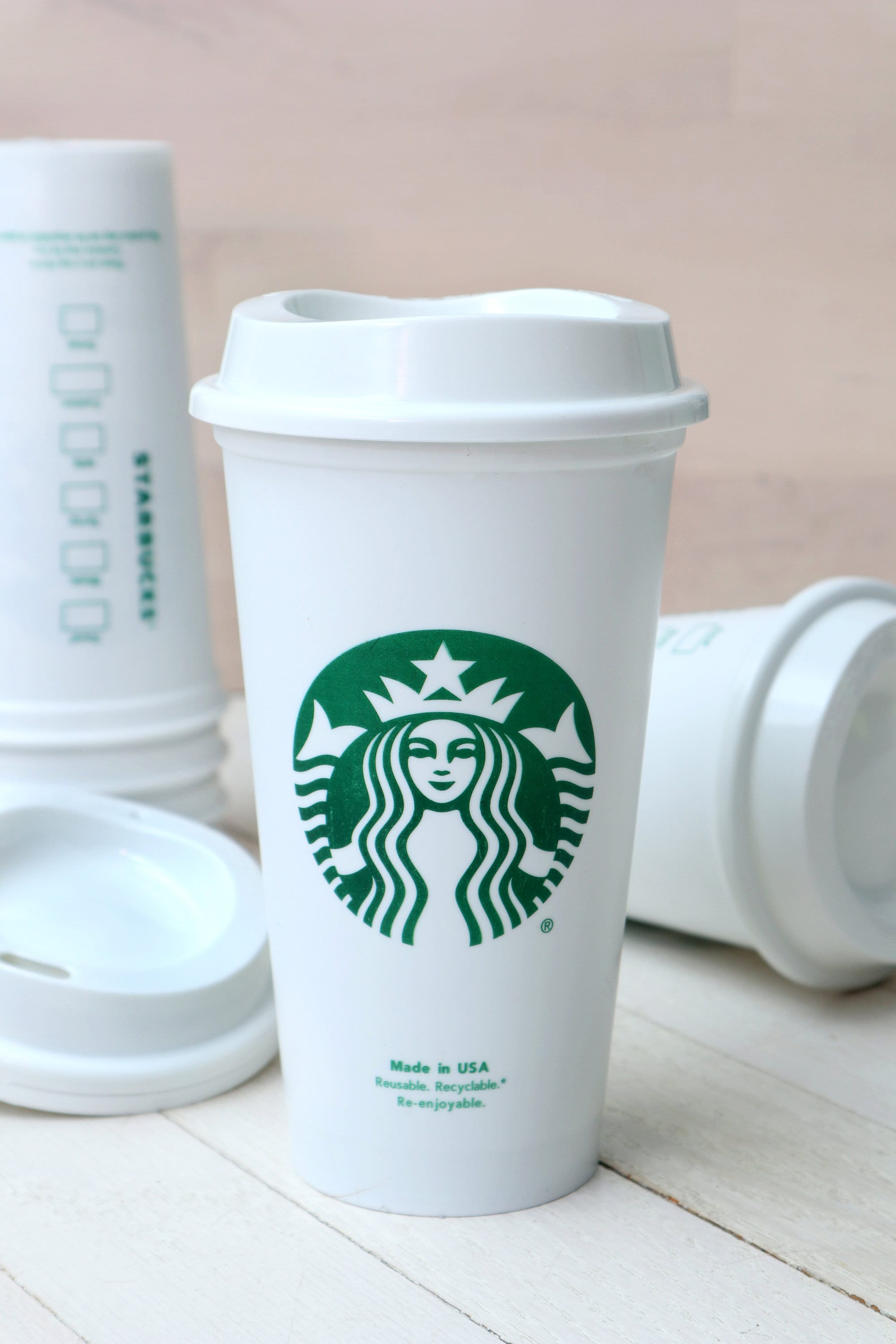 New Starbucks White Grande 16oz Hot Reusable Cup With Matching Lid