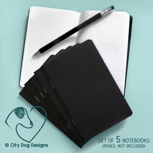 Set of 5 Pocket graph notebooks | 3.5"x5.5" | graph paper | notes | mini | 3x5 | black journal | sketch book
