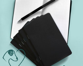 Set of 5 Pocket graph notebooks | 3.5"x5.5" | graph paper | notes | mini | 3x5 | black journal | sketch book