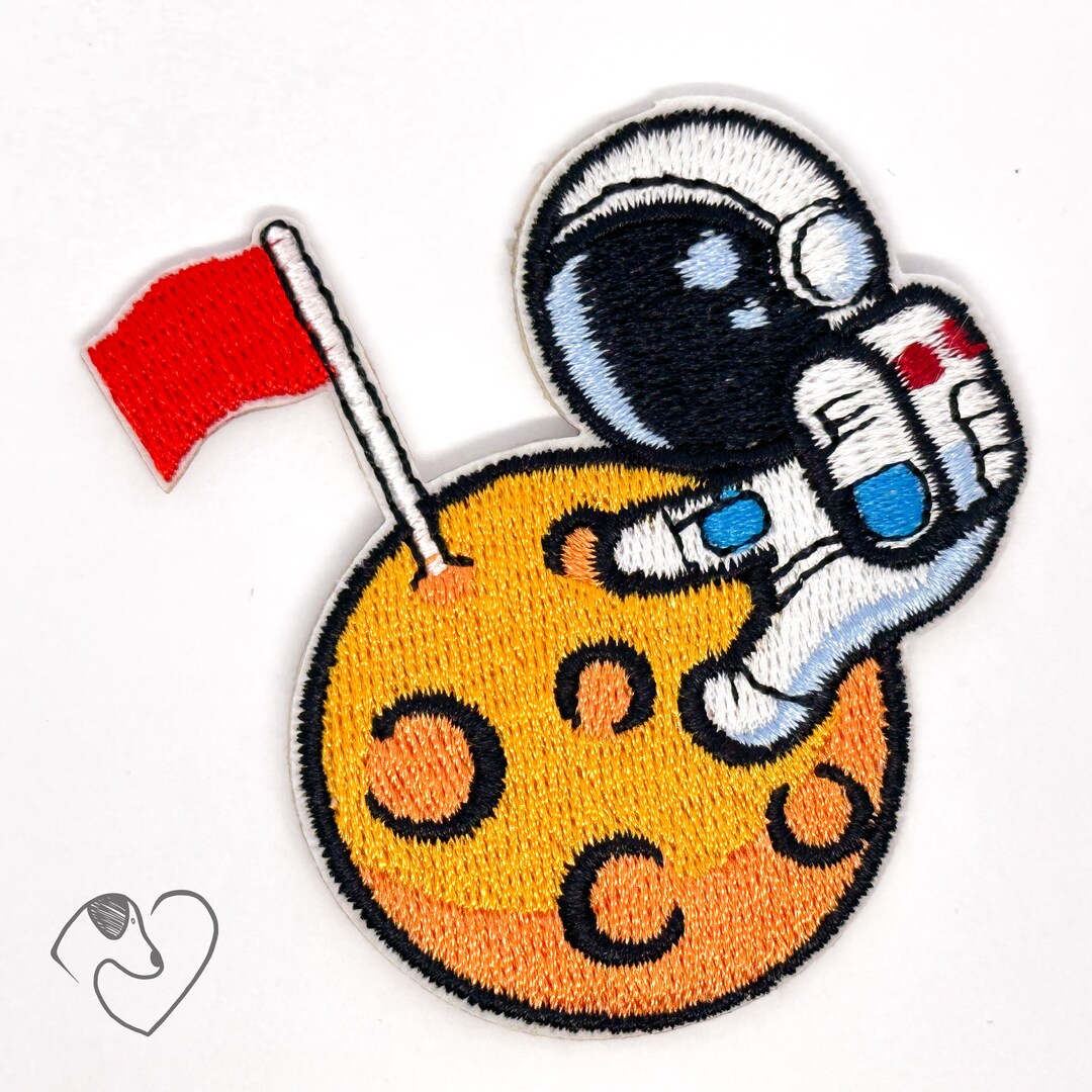 Astronaut on Moon Embroidered Patch | Space Adhesive Applique - Etsy