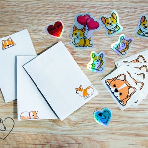 Corgi stationary set with  Notepad and stickers | puppy | notepad | dog | vinyl |waterproof