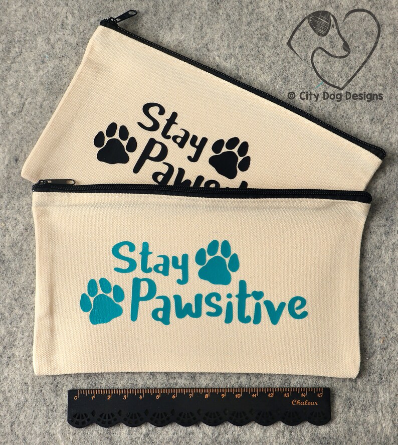 Dog Pawsitive |Canvas Zipper Bags Paw StayPositive Zipper Bag Canvas Pencil Pouch Canvas Makeup Bags