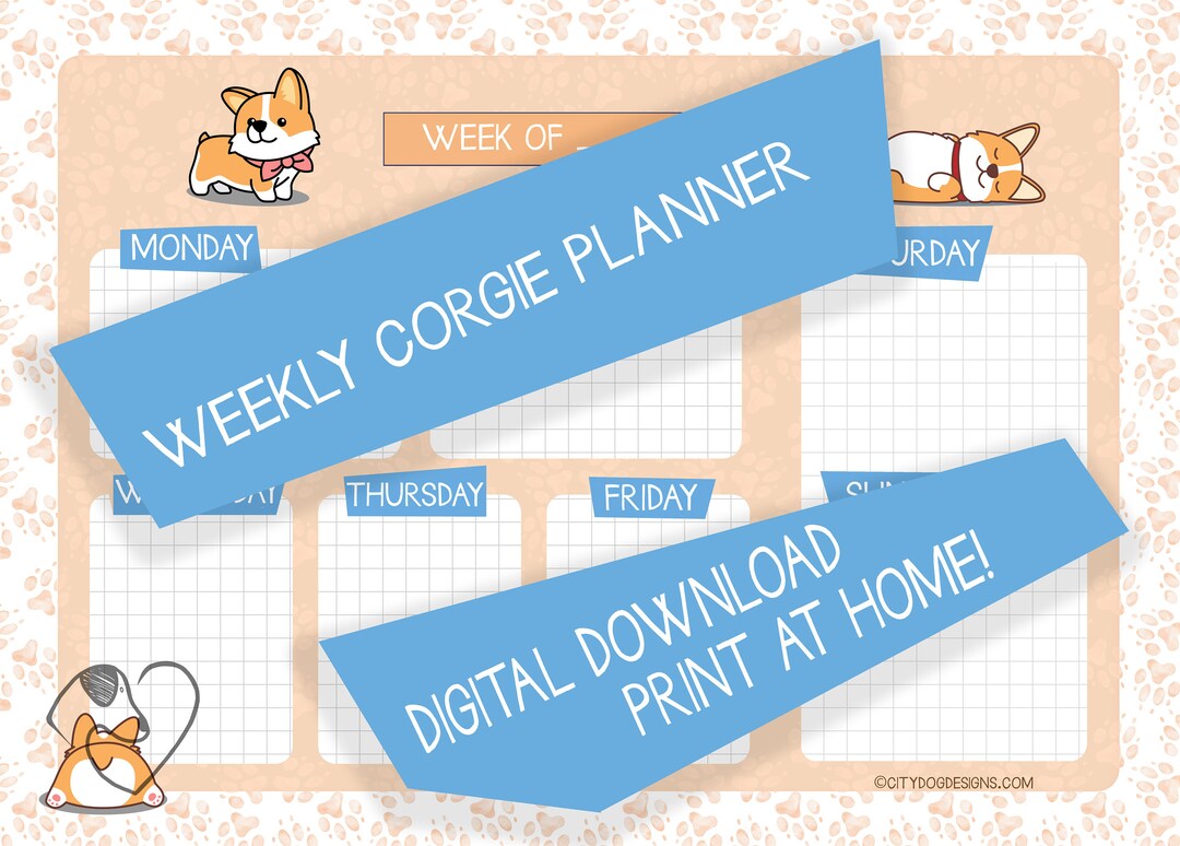 Digital Download of Corgi Weekly Schedule | Planner | Print at Home ...