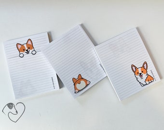 Corgi Design (NEW DESIGN!)  Notepad with 3 different designed lined pages | 3 x 4" notepad | paper pad | notebook