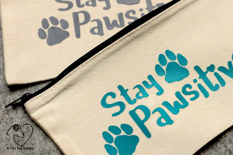 Dog Pawsitive |Canvas Zipper Bags Paw StayPositive Zipper Bag Canvas Pencil Pouch Canvas Makeup Bags
