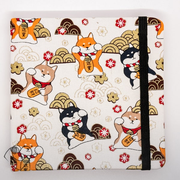 Square Japanese Lucky Cat Fabric covered artist sketch book | 4" x 4" notebook | watercolor | blank | handmade journal | Japanese design