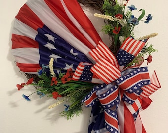 USA flag wrapped wreath