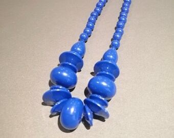 Blue, Plastic Retro Necklace