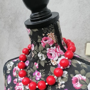 Chunky Rot und Weiß Retro Kunststoff Halskette