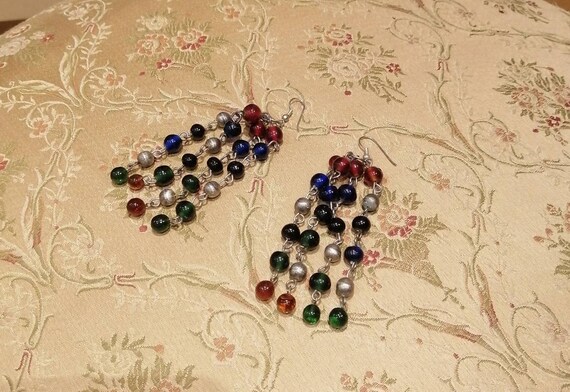 Multi-Coloured Beaded Dangle Earrings - image 2