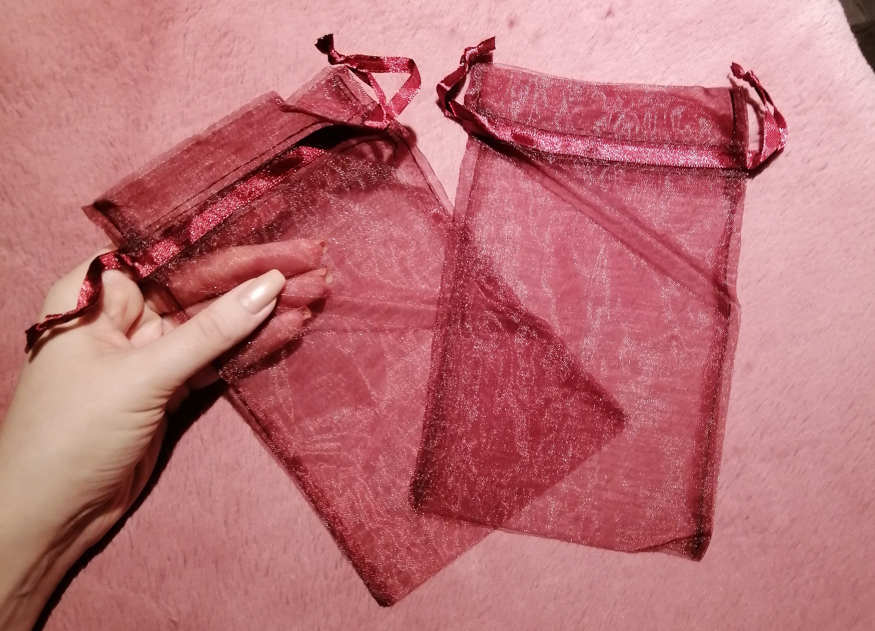 Set of 100 Red Organza Gift Bags