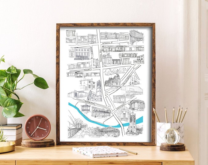 Featured listing image: Illustrated Leamington Spa Local Landmarks & Businesses Map