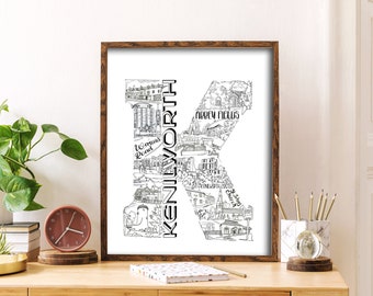 K Is For Kenilworth - Illustrated Kenilworth letter artwork Print